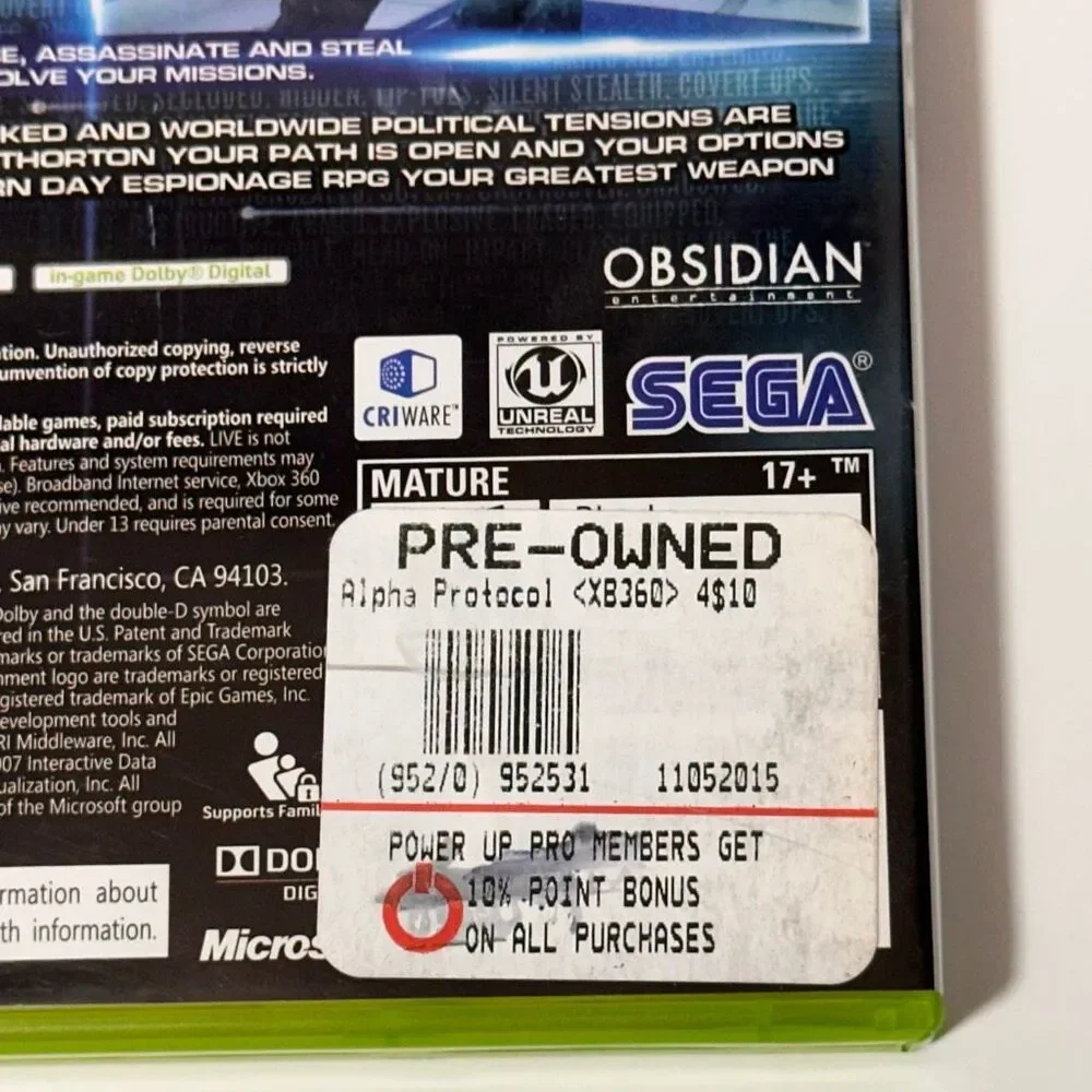 Alpha Protocol The Espionage RPG Xbox 360 Game 17+
